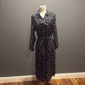 Ann Taylor Navy Floral Midi Shirt Dress